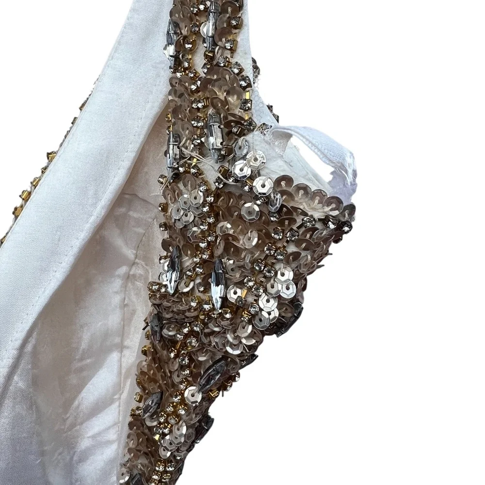 Mac Duggal Couture prom/pageant gown W/a Gold Foil Floral Print & Beaded Bodice